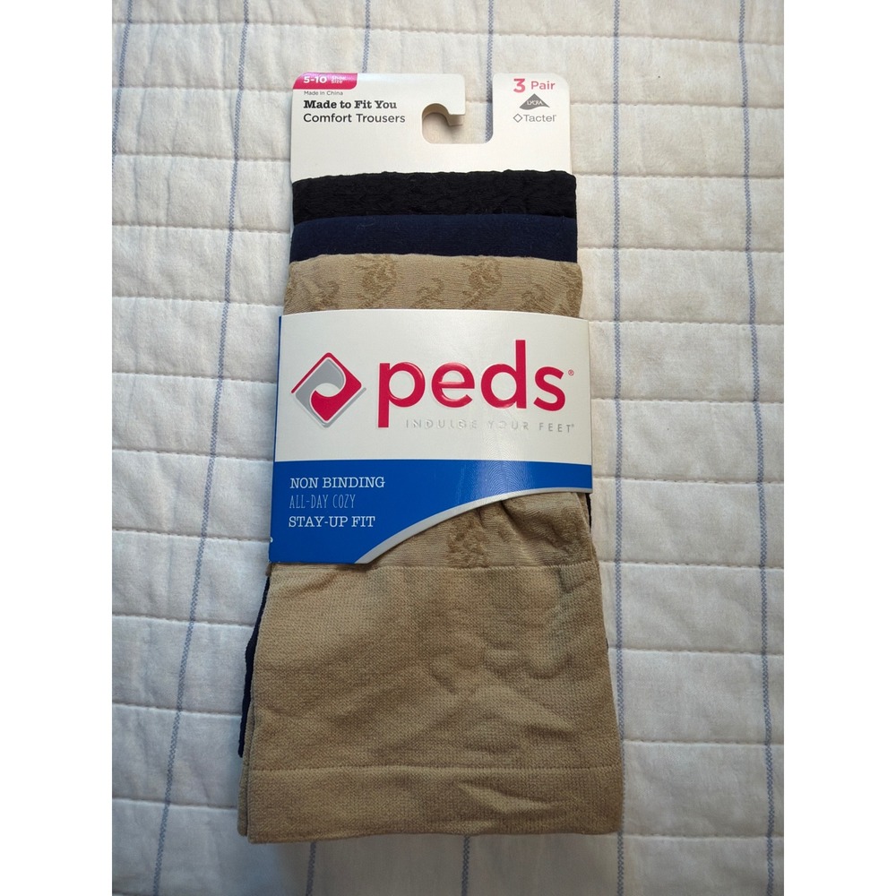 Peds Comfort Trouser Socks 3 Pair Pack Non Binding Black Navy Tan Size 5-10